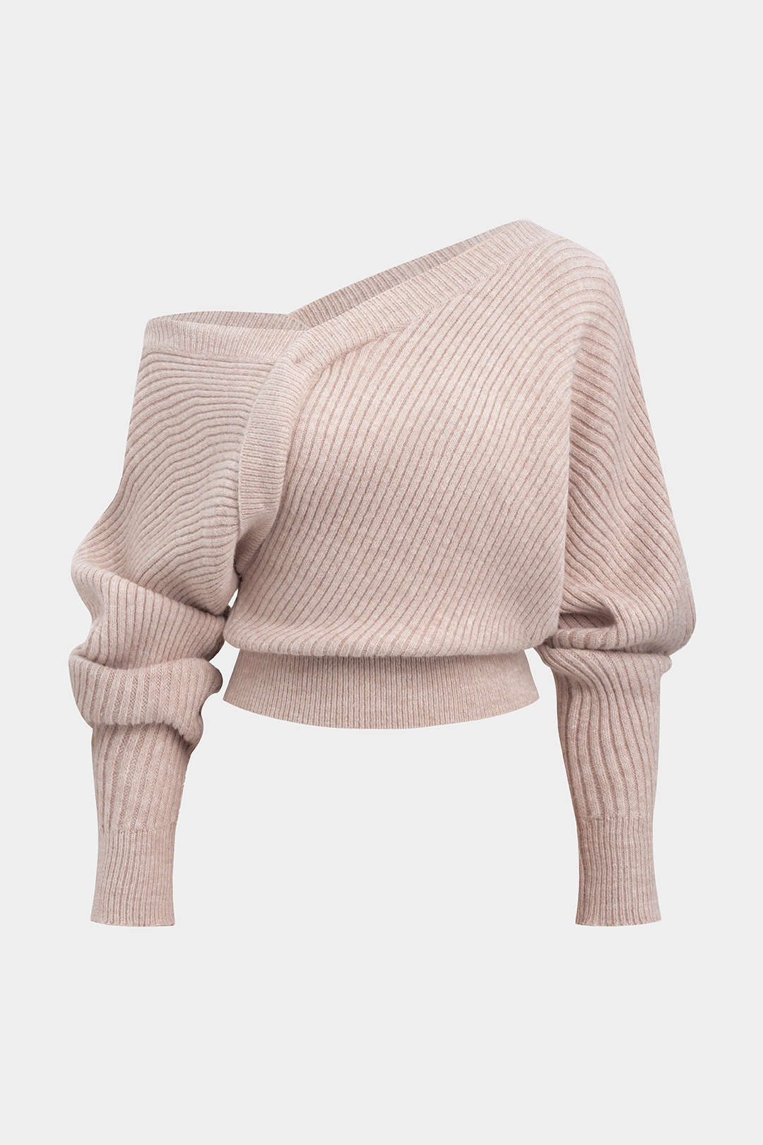 Knit Asymmetrical Ribbed Long-Sleeve Top