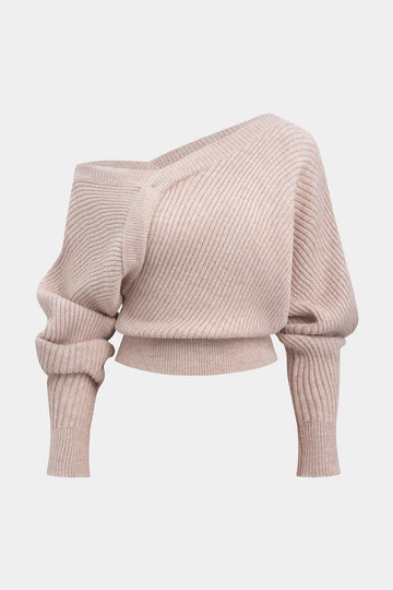 Knit Asymmetrical Ribbed Long-Sleeve Top