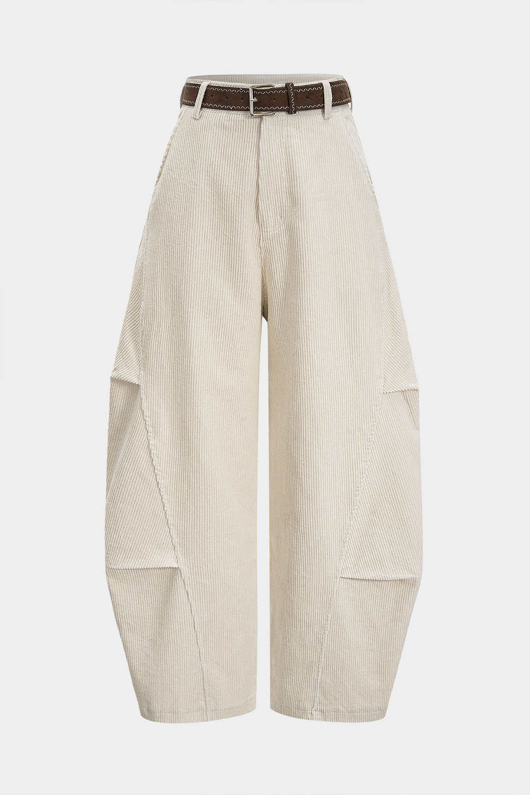 Corduroy Belted Ruched High Waist Wide Leg Pants