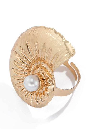 Metal Conch Pearl Adjustable Ring