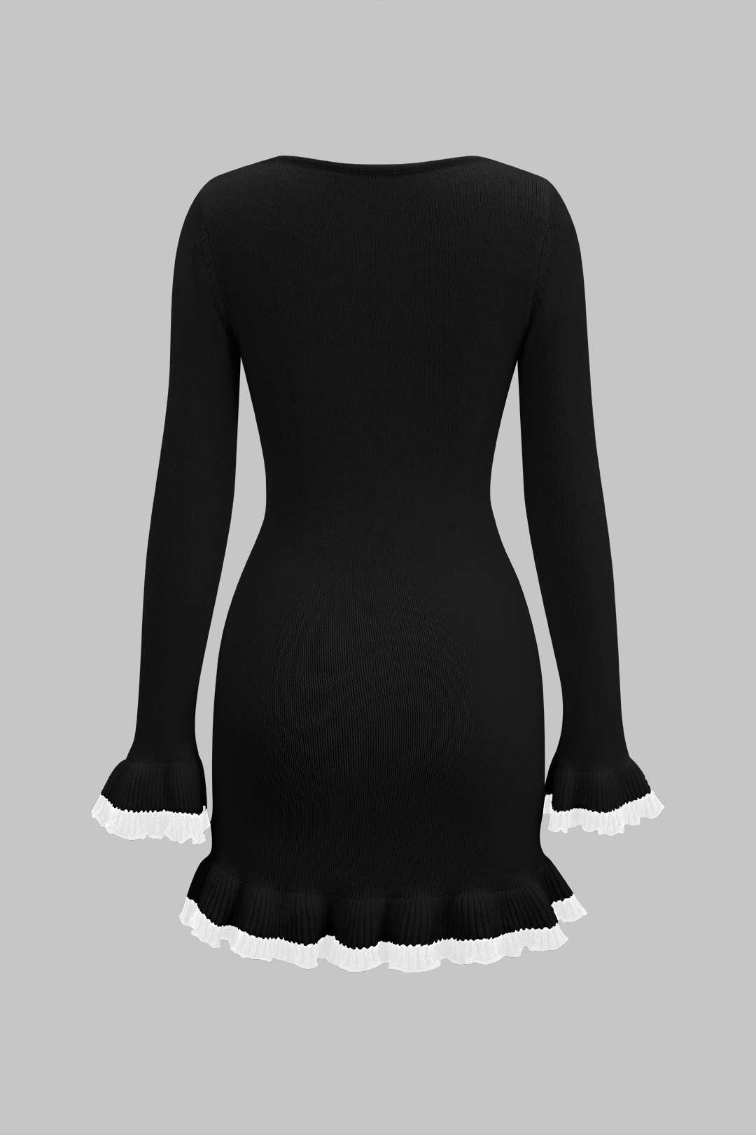 Knit Contrast Ruffle Binding Long Sleeve Dress
