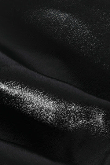 Faux Leather V-Neck Ruched Slit Midi Dress