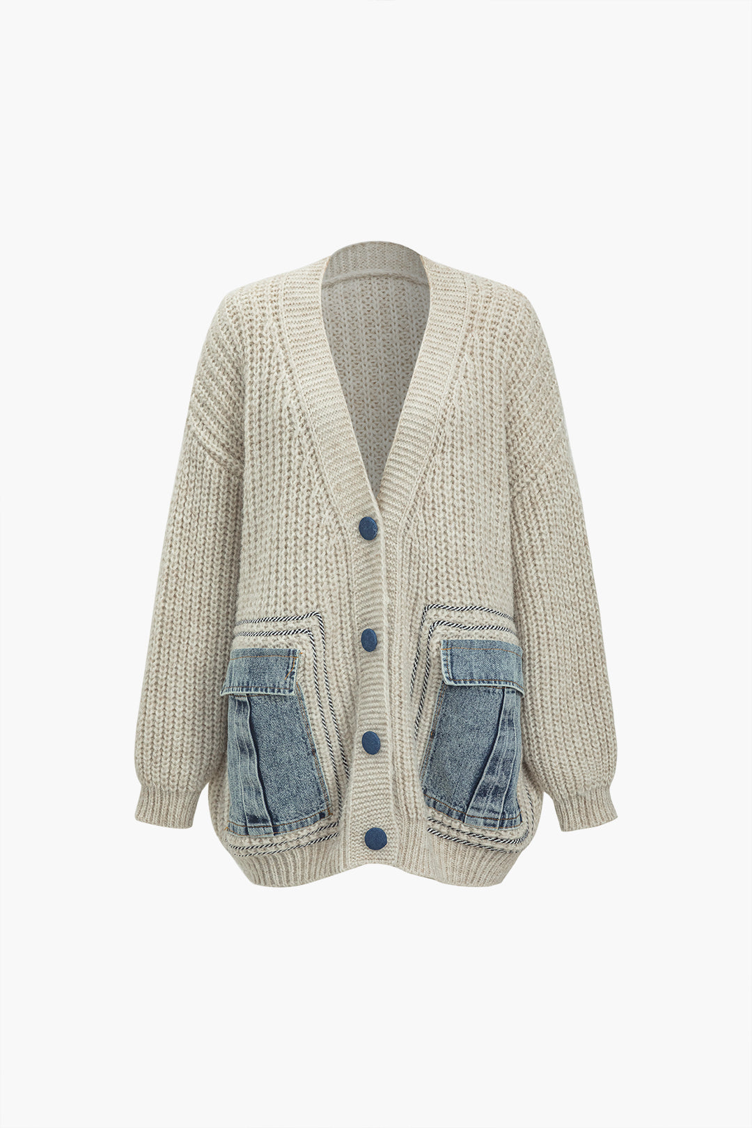 Denim Patchwork Button Button Sweater Cardigan