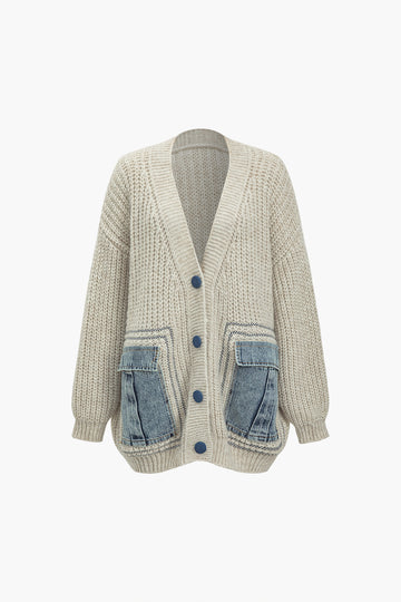 Denim Patchwork Taste Pocket Pullover Cardigan