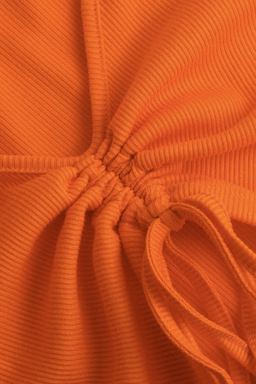 Ribbed Drawstring Cut Out Slit Midi Dress