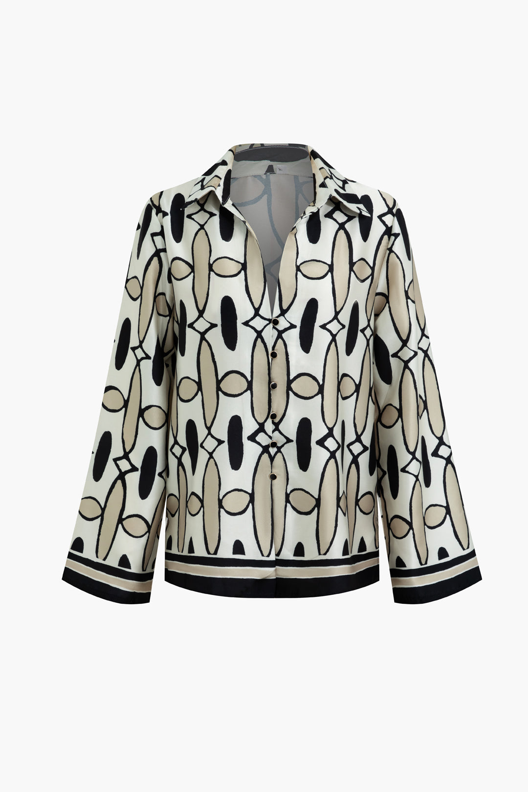 Abstract Chain-Link Print Button-Up Long-Sleeve Shirt