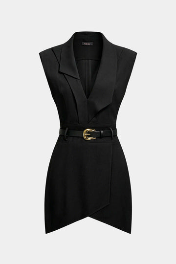Asymmetrical Ruched Belted Sleeveless Mini Dress – Micas