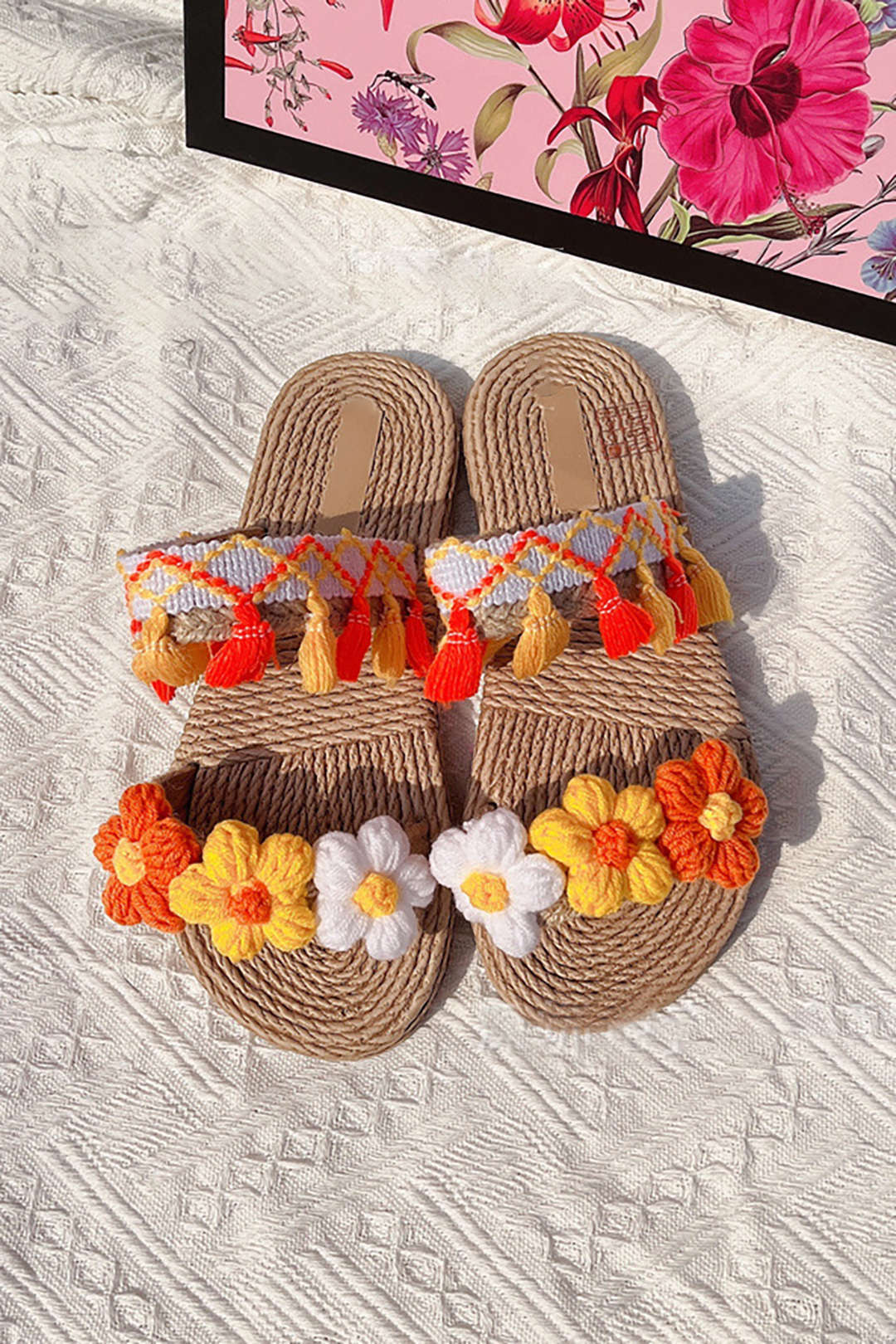 Floral And Tassel Slippers