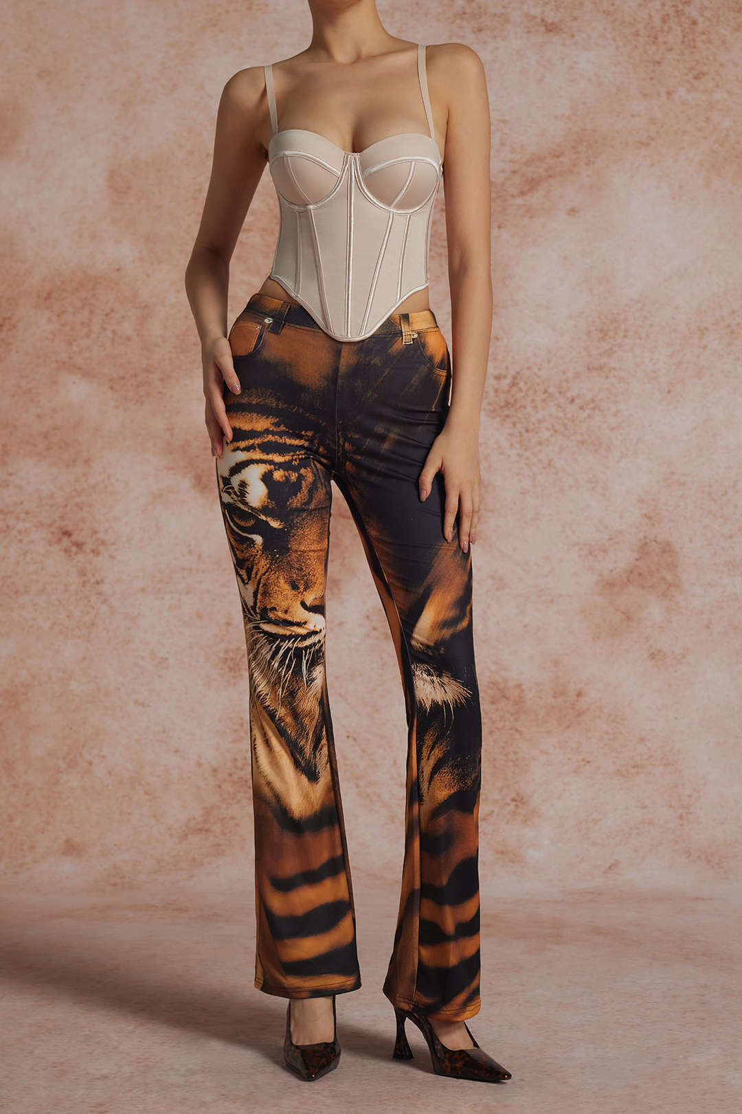 Tiger Print High Waist Trousers