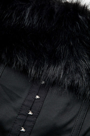 Faux Fur Trim Off Shoulder Corset Crop Top