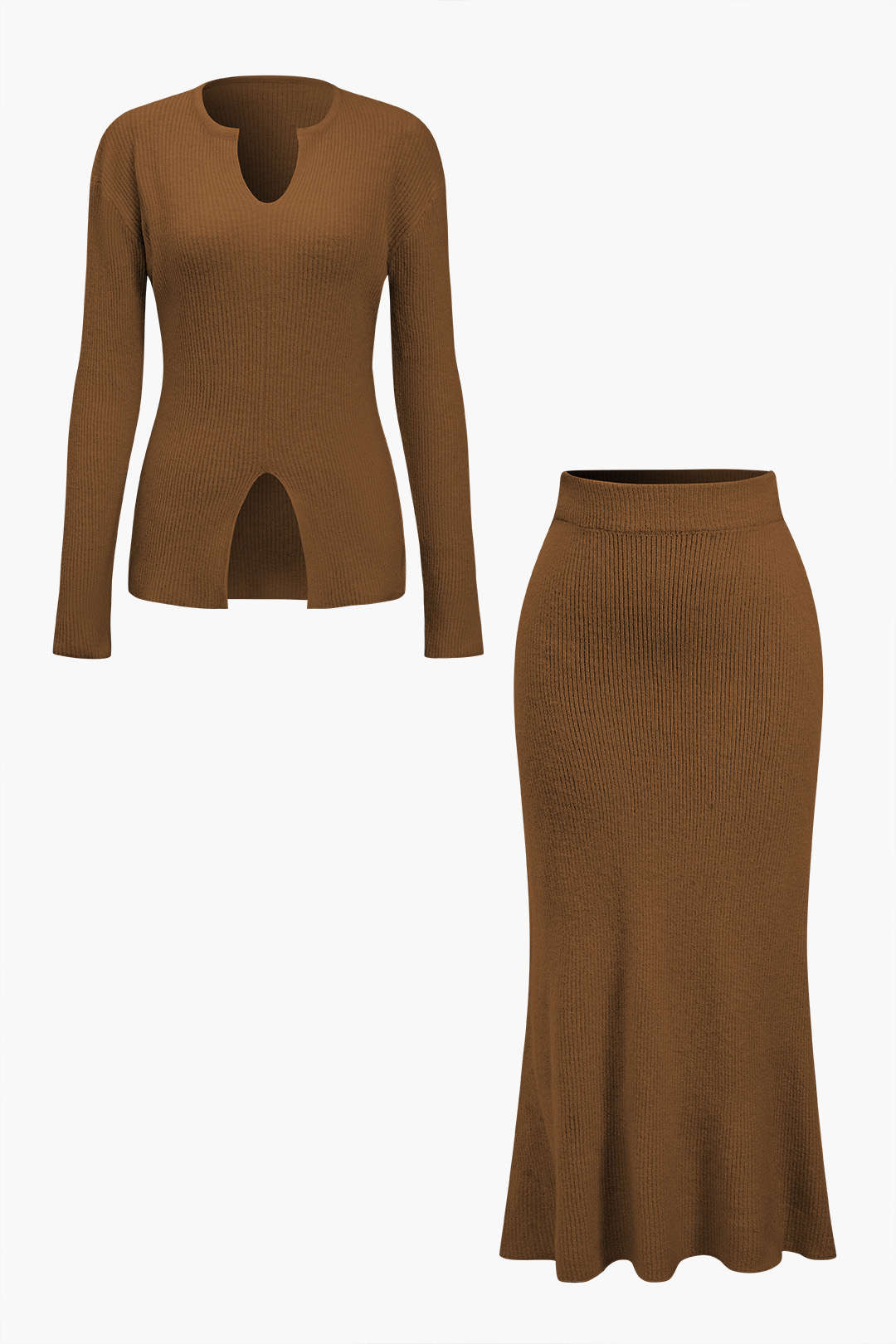 Solid Sweater Cut Out Top And Skirt Set