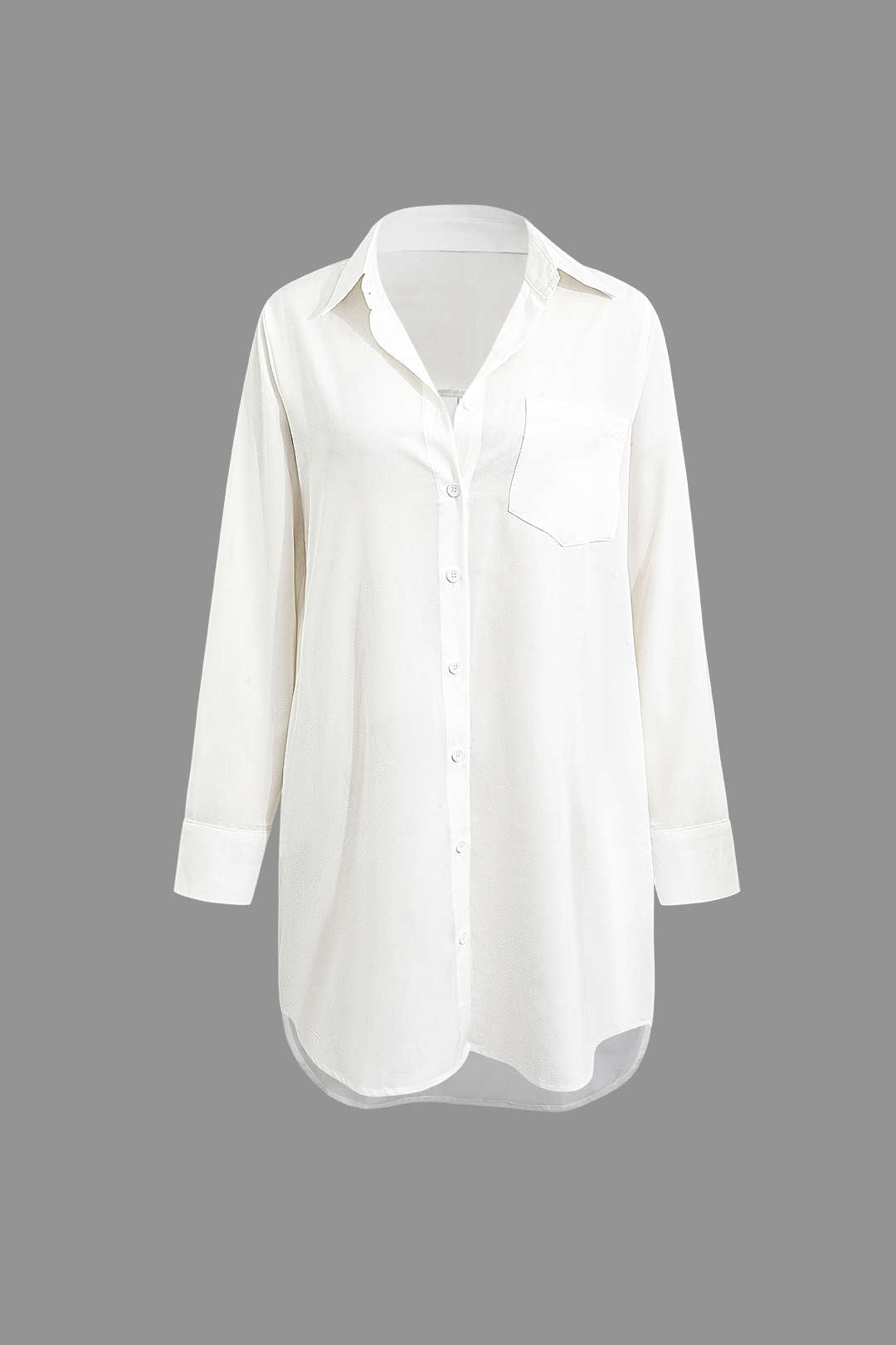 Button Up Chest Pocket Slit Long Sleeve Shirt