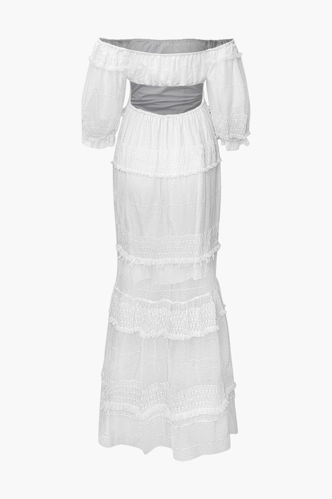 Off Shoulder Tiered Lace Maxi Dress