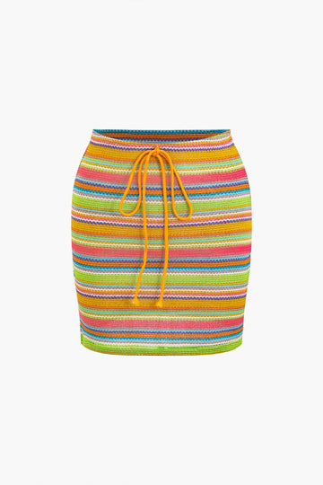 Rainbow Crochet Tie Halter Tank Top And Mini Skirt Set