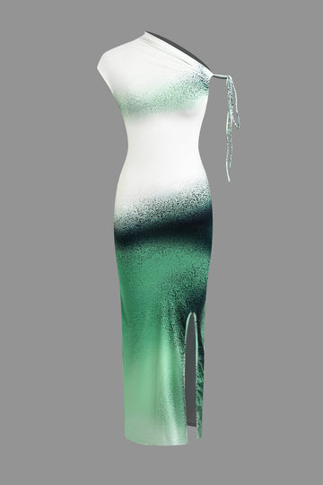 Asymmetrical Ruched Slit Maxi Dress
