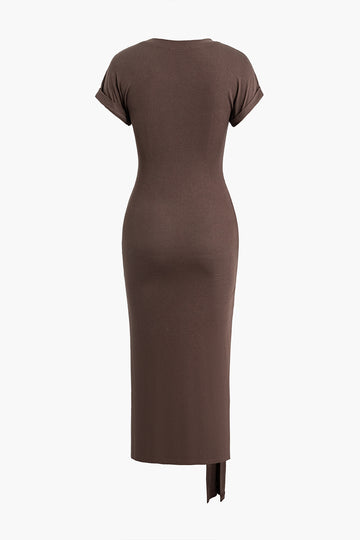 Tie Cut Out Ruched Midi Dress