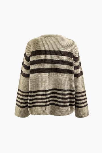 Stripe Round Neck Long Sleeve Knit Sweater