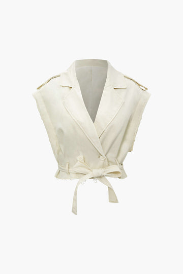 Notched Lapel Belted Jacket With Removable Sleeve