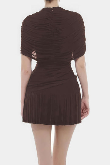 Ruched Asymmetrical Short Sleeve Mini Dress