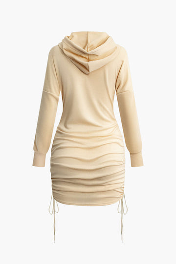 Solid Drawstring Hooded Mini Dress