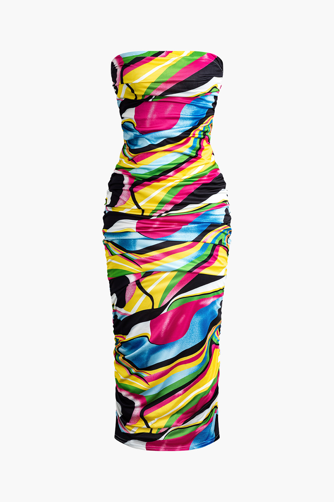 Abstract Print Strapless Midi Dress