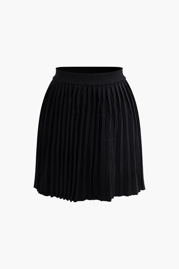 V-neck Bra Top And Pleated Mini Skirt Set