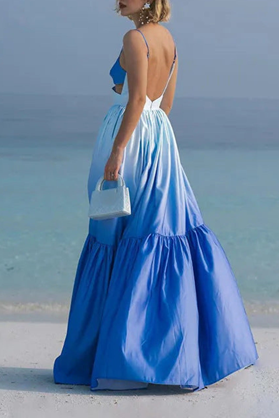 Ombre Cut Out Backless Slip Maxi Dress