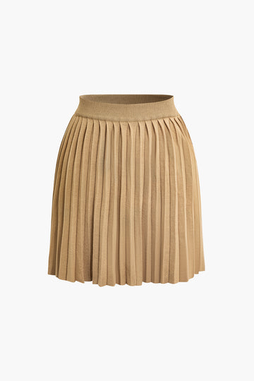 V-neck Bra Top And Pleated Mini Skirt Set