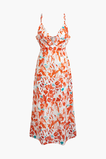 Tropical Blossom Print Slip V-neck Midi Dress