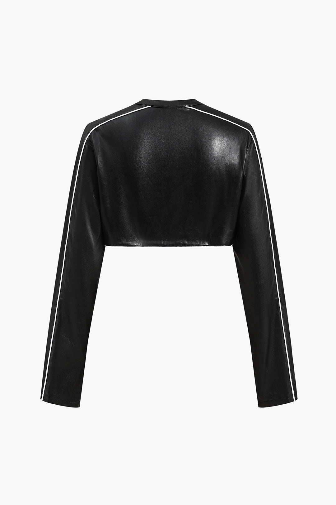 Faux Leather Zipper Detail Contrast Binding Jacket