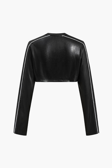 Faux Leather Zipper Detail Contrast Binding Jacket