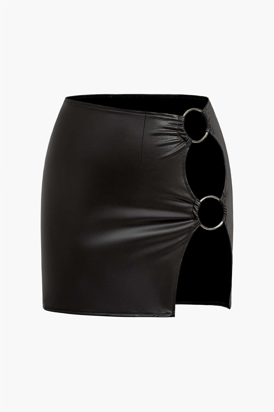 Ring Detail Faux Leather Cutout Mini Skirt