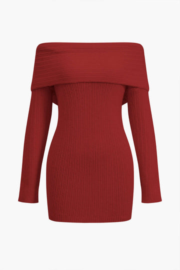 Off Shoulder Ribbed Knit Mini Dress