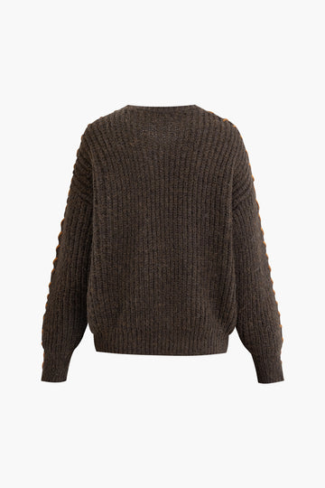 Contrast Whipstitching Pullover Long Sleeve Sweater