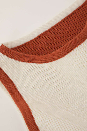 Contrast Cut Out Knit Sleeveless Midi Dress
