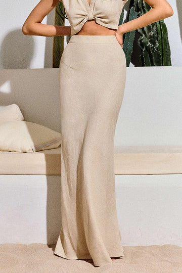 Linen-Blend High-Waisted Maxi Skirt