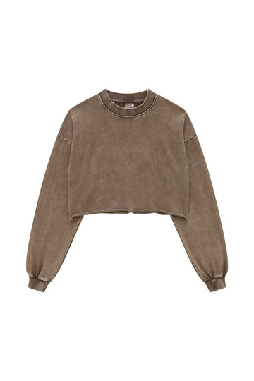 Round Neck Long Sleeve Crop Sweatshirt