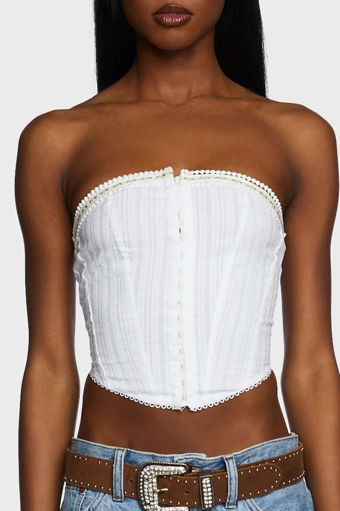 Lace Trim Hook And Eye Strapless Top