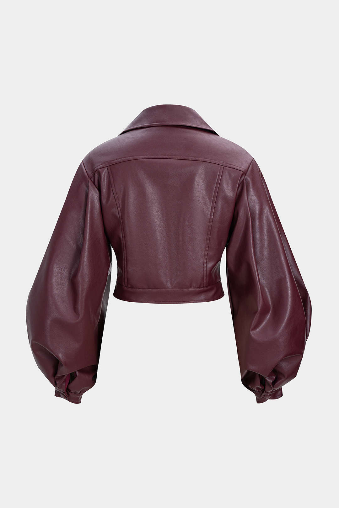 Faux Leather Puff Sleeve Zipper Jacket