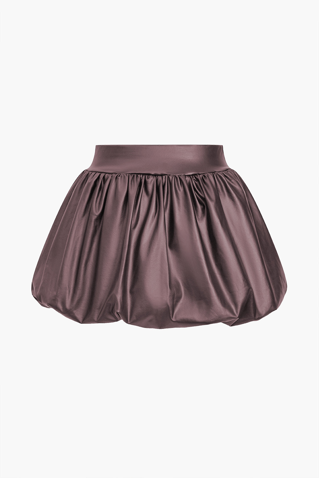 Solid Faux Leather Ruched Puff Skirt