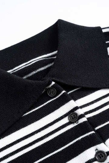 Stripe Print Contrast Polo Collar Long Sleeve Sweatshirt