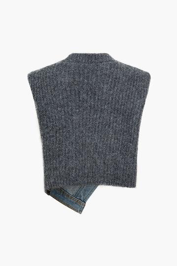 Denim lapptäcke asymmetrisk tröja väst