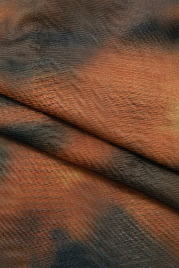 Tie Dye Stitching Round Neck Mesh Long Sleeve Top