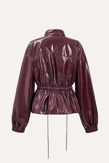 Faux Leather Drawstring Pocket Jacket