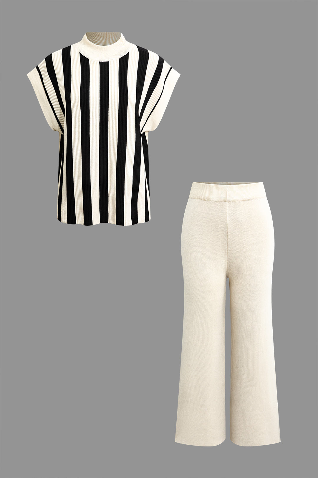 Striped Knit Top And Wide Leg Pants Set