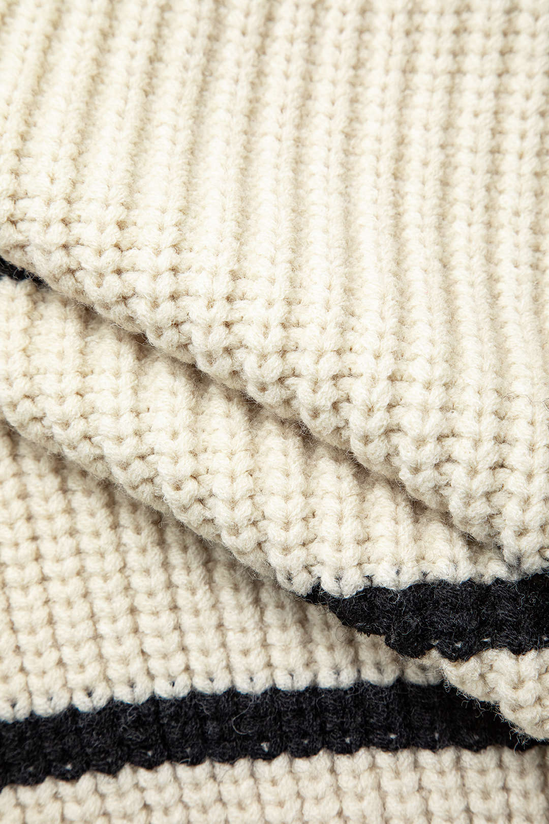 Contrast Stripe Zipper Collar Cable Knit Sweater