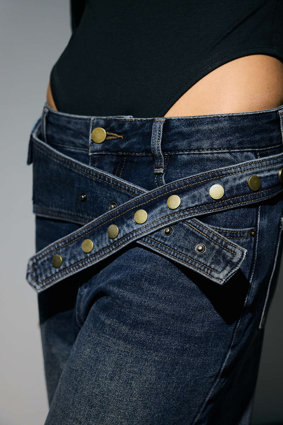 Denim Asymmetrical Wide Leg Jeans