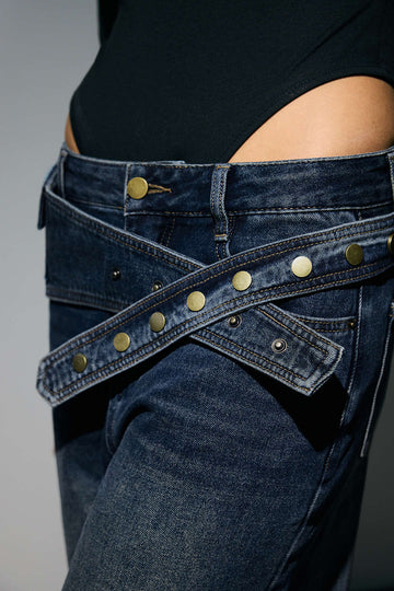 Denim Asymmetrical Wide Leg Jeans
