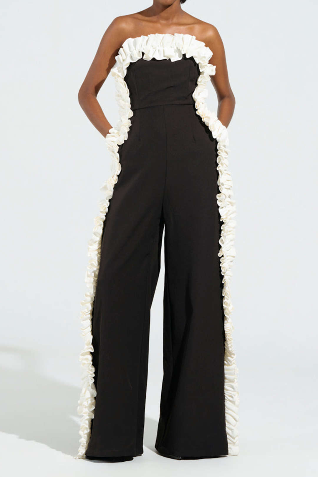 Ruffle Patchwork Strapless Jumpsuit