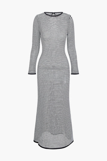 Tie Contrast Stripe Long Sleeve Knit Maxi Dress